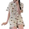 Cute Cute Puppy Pajamas Women'S Summer Thin Plaid Cartoon Loose Loungewear Short-Sleeved Suit