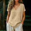 Women Tops V-Neck Short Sleeve Loose Fit Tee Tops Pure Color Casual Summer Blouse