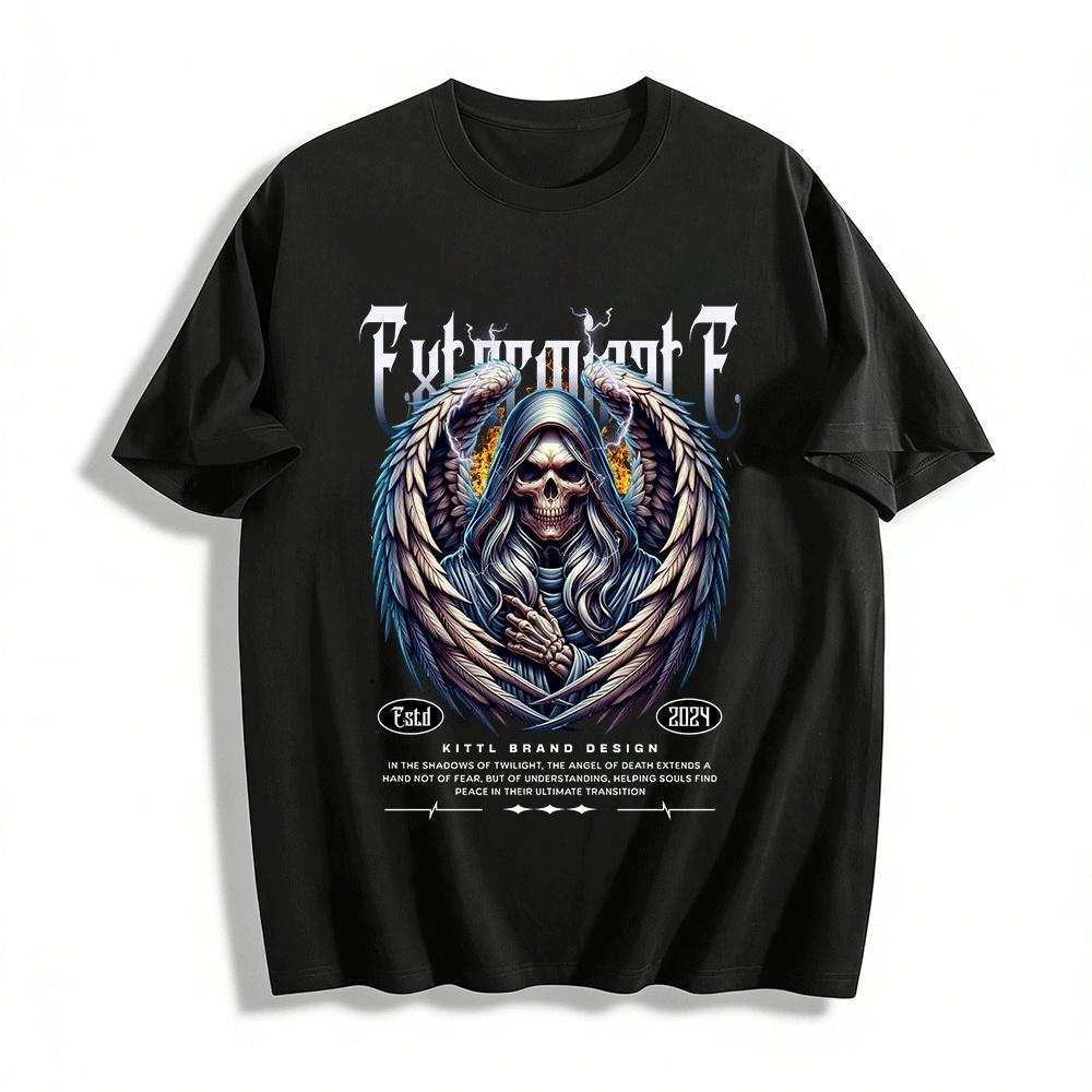 

2024 New Dark Style Grim Reaper Wing Print Cool Street Casual T-Shirt Pure cotton T-shirt XXS