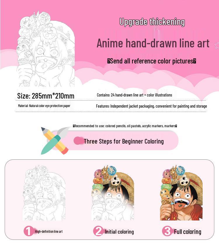 Hand-Drawn Anime Coloring Book: Line Art from One Piece, Naruto, Demon Slayer, Identity V, and Conan