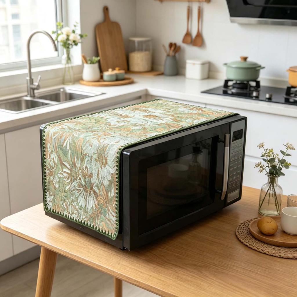 30x90cm Elegant Cotton Linen Microwave Dust Cover Dust Proof Decor Cloth