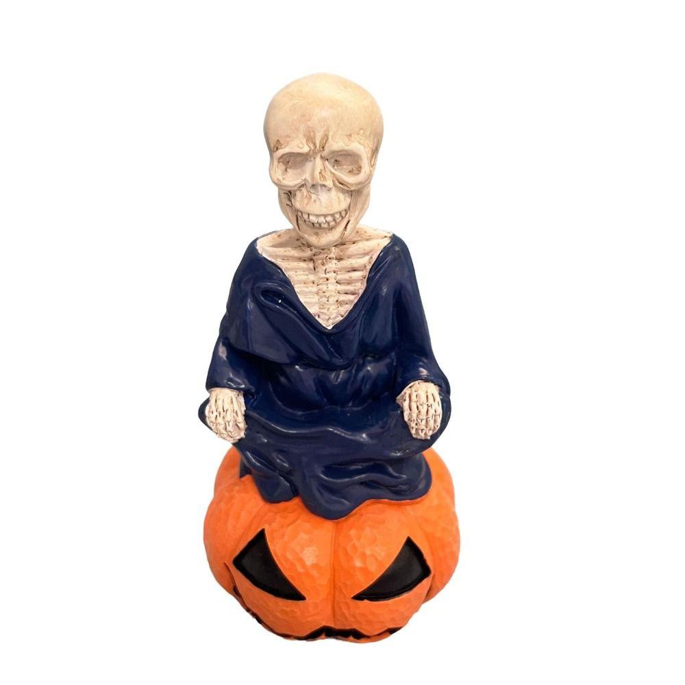 Moving Head Ghost Skeleton Ornament Resin Pumpkins Skeleton Figurines Micro Landscape Ornaments