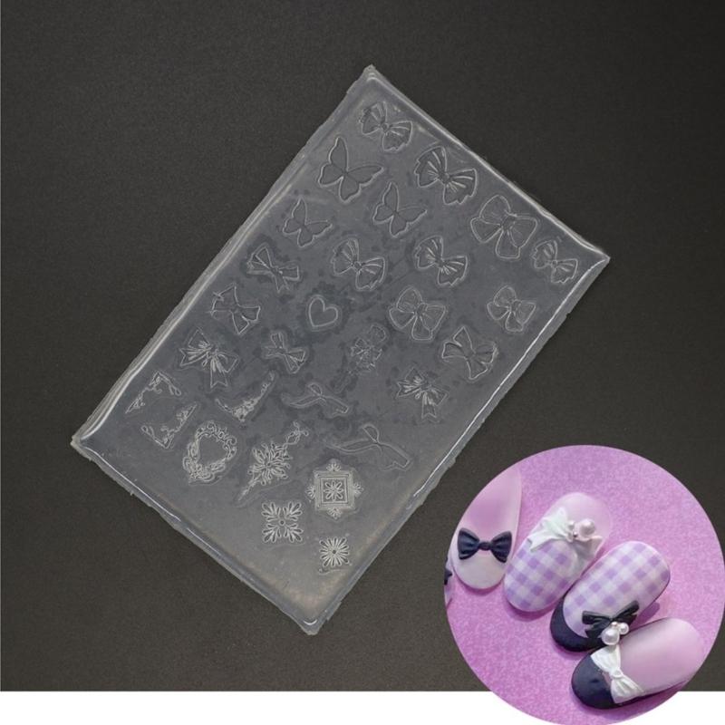 Thin Silicone Nail Art Mold Transparent Bowknot Stamping Plate Nails Stencils DIY Manicure Mould Tools for Manicurists