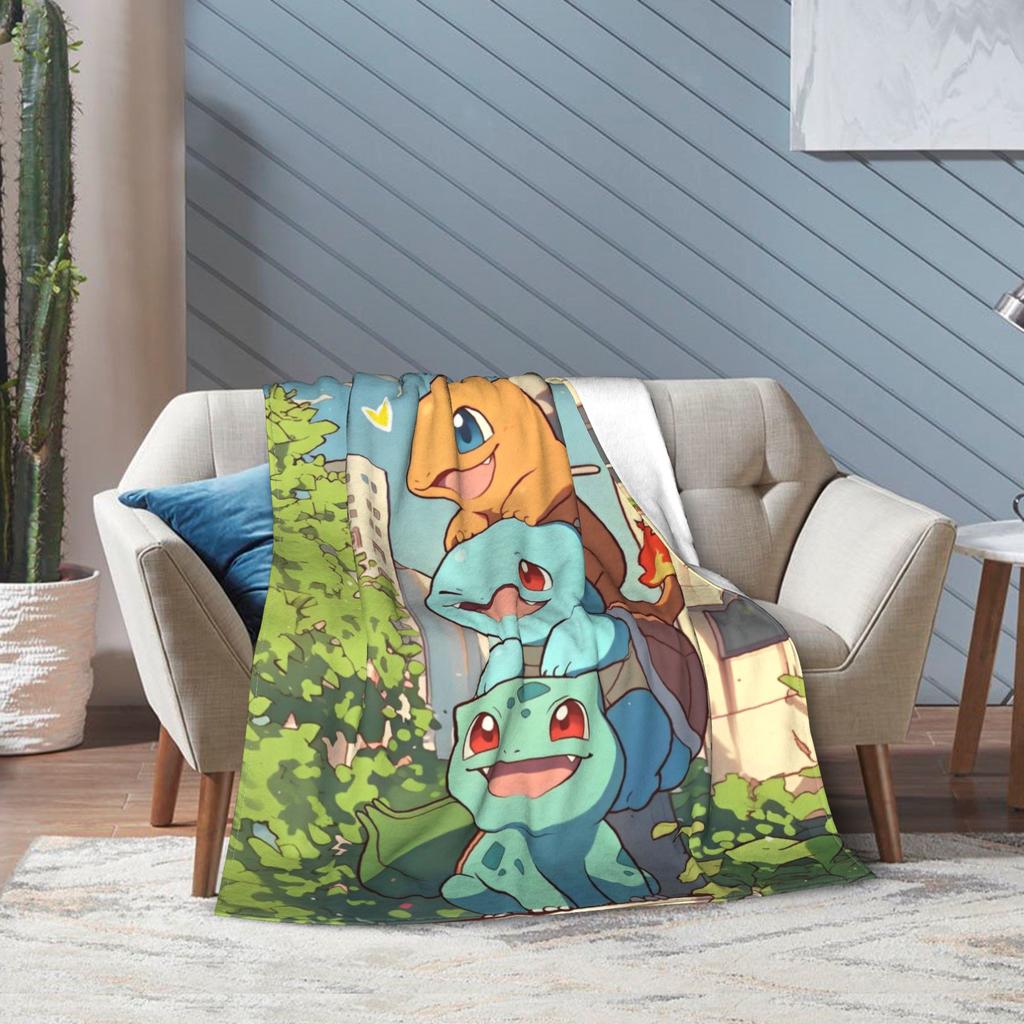 GUOYU Blanket pikachus Squirtle AND Charmander Blanket Super Soft Cozy Bulbasaur Throw Blankets for Bed 50x60 Inch Multiple Sizes Rug Piece