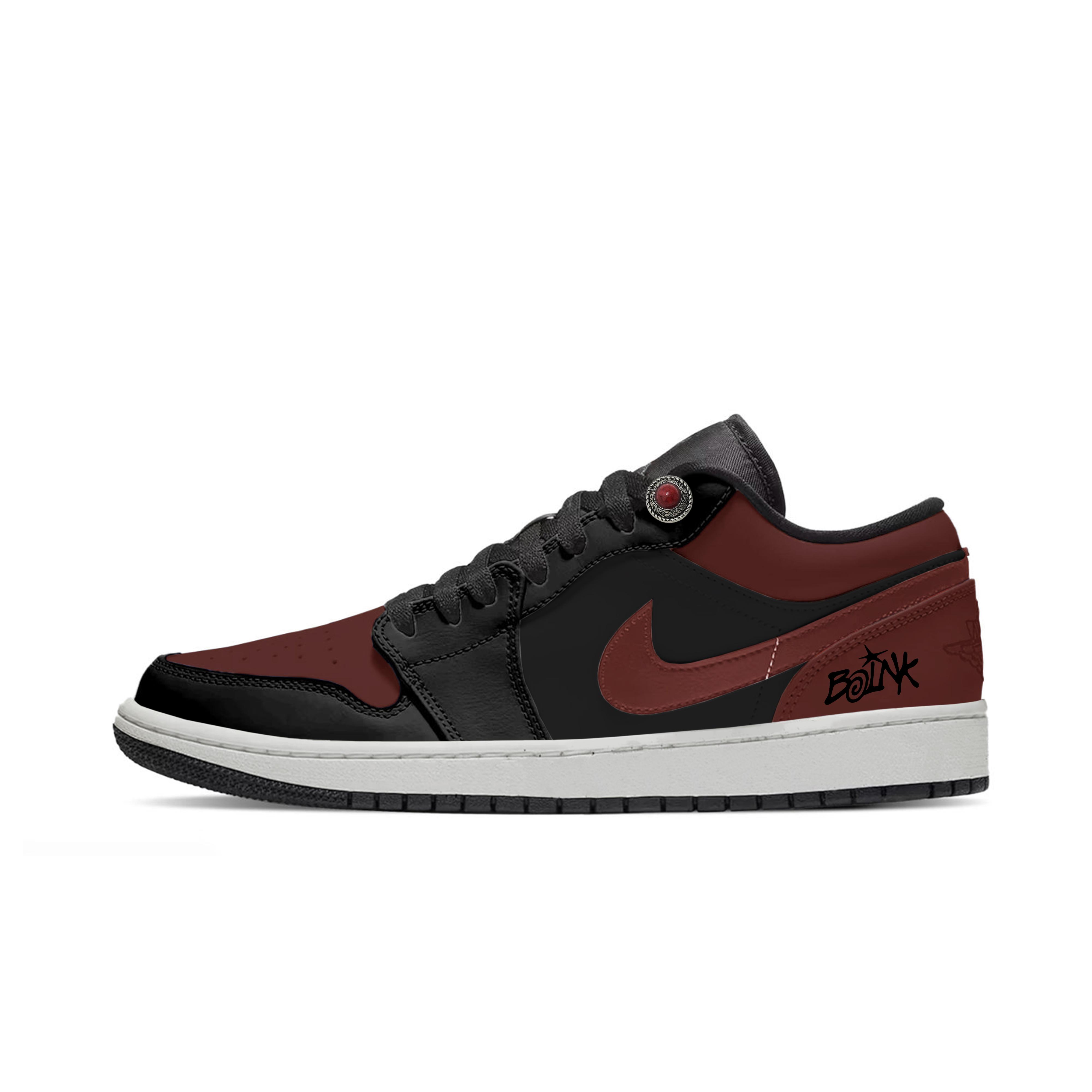 

Jordan Air Jordan 1 Black Red Forbidden Wear Abrasion Resistant Low top Vintage Basketball Shoes Unisex Burgundy 553558-081(Team664-) 44.5