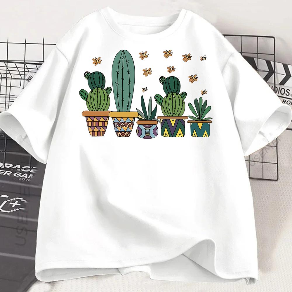 Y2k Top Casual TShirt Fit Unisexs Fashion Short Sleeve TShirt Cactus Print Round Neck Tee Daily for Summer Unisex Clothing