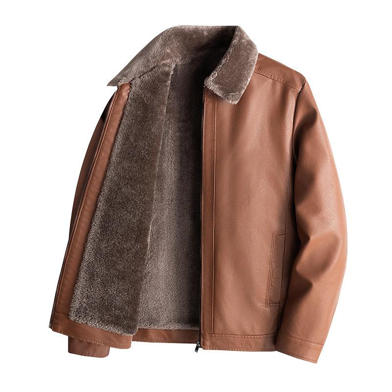 

Thickened fleece leather jacket leather men s leather jacket autumn and winter locomotive clothing casual loose lapel jacket men 4XL