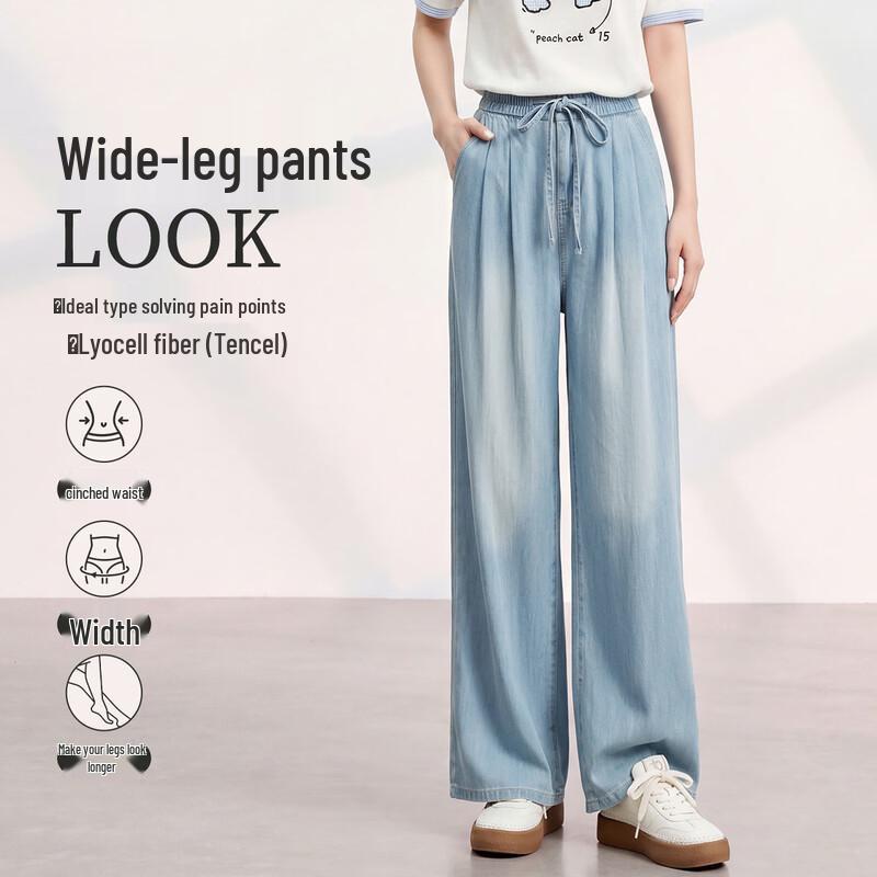 FivePlus Women s 100% Lyocell Breathable Straight Wide-Leg Jeans L