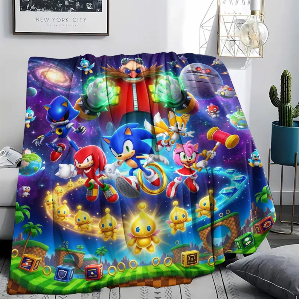 Hedgehog Sonic Print Flannel Blanket, Ultra Soft High Quality All Seasons Warm Throw, Home Decor Cozy Blanket, Perfect Christmas Gift