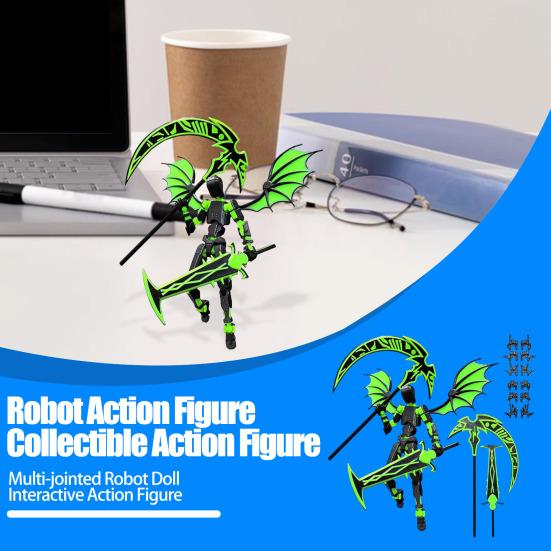Teufelsroboter Actionfigur mit Flügelwaffen-Zubehör Bewegliche Gelenke 3D-gedrucktes Robotermodell Spielzeug Stressabbau Artikulierte Dummy-Figur Dekoration