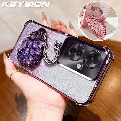 KEYSION Shockproof Plating Phone Case for OPPO Reno11 F 5G Clear TPU Glitter Jewelled Swan Kickstand Back Cover for OPPO Reno11F 5G