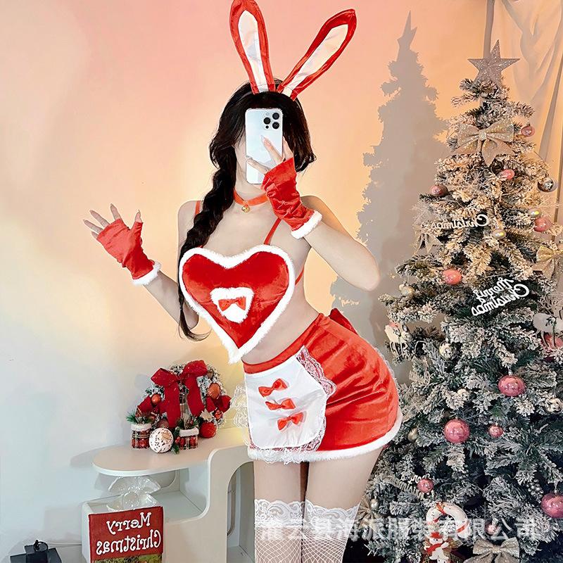 Sexy Lingerie Christmas Bunny Autumn and Winter Velvet Passion Seduction Sexy Free Maid Nightclub Hip Uniform Woman