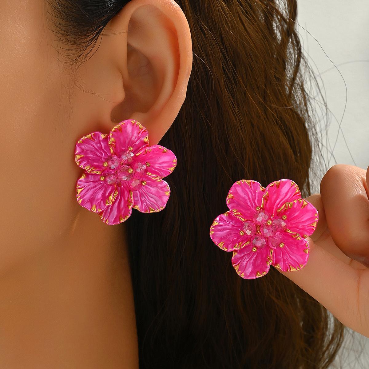 

Elegant Black Flower Stud Earrings for Women Vintage Colorful Crystal Acrylic Petal Earrings Wedding Party Jewelry Accessories