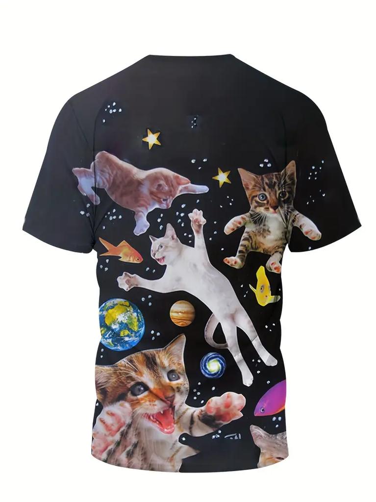 Erwachsenen und Kinder Interstellarer Weltraumkatzen T-Shirt Kosmische Laserkatze Niedlich 3D-Druck Sci-Fi Persönlichkeit Kurzarm