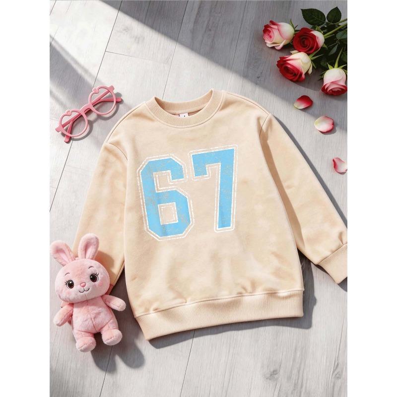 Birthday Kids Sweatshirt Over 4Y Unisex Boys Girls Vintage Distressed Blue Number 67 Graphic Crewneck Soft Fleece Pullover For 4-12 Years Old Children