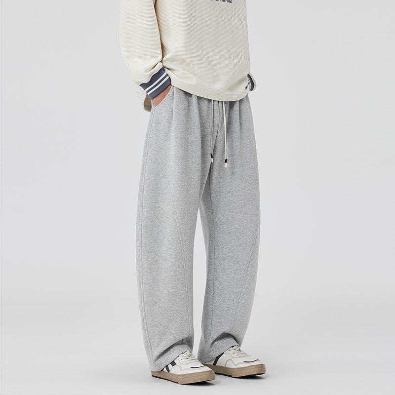 Solid Color Simple Trendy Brand Scimitar Sweatpants Men's Spring and Autumn New Loose Wide-leg Drape Sports Casual Trousers