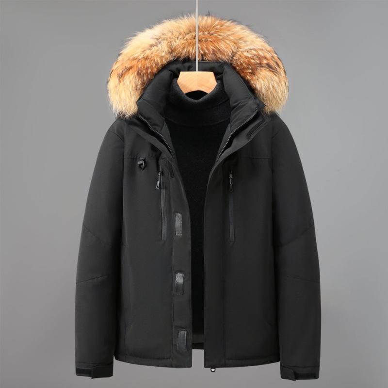 Detachable Hooded Fur Collar Cold Resistant Men's Winter Cotton Jacket Thickened Warm Lightweight Casual Loose Comfortable Cotton Clothes