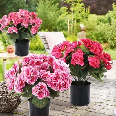 Artificial Geranium Flowers for Outdoors 13" Potted Fake Geraniums Bush UV Resistant Faux Silk Flower for Front Porch Garden Yard Patio Decor