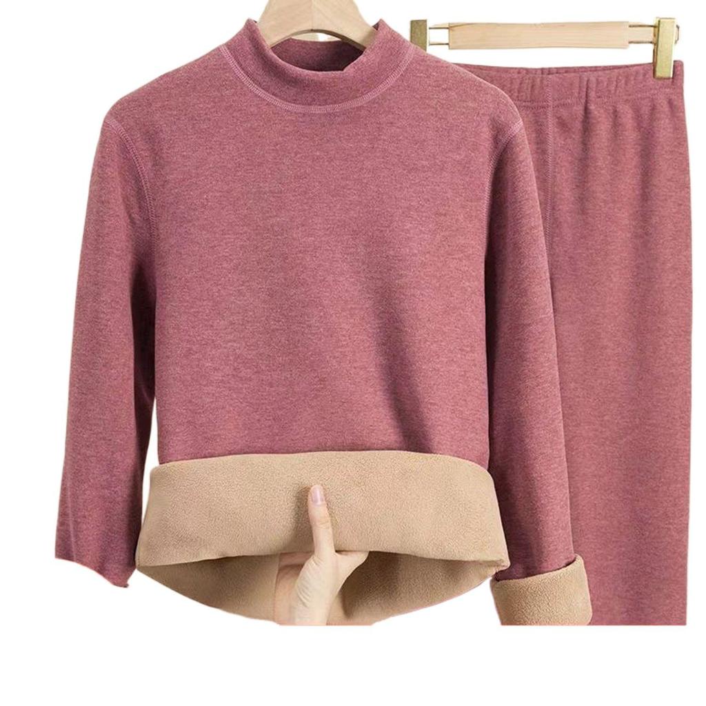 Women's Camel Hair Thermal Underwear Set: Thickened Autumn/Winter, Round or Half High Neck, Super Thick and Warm.