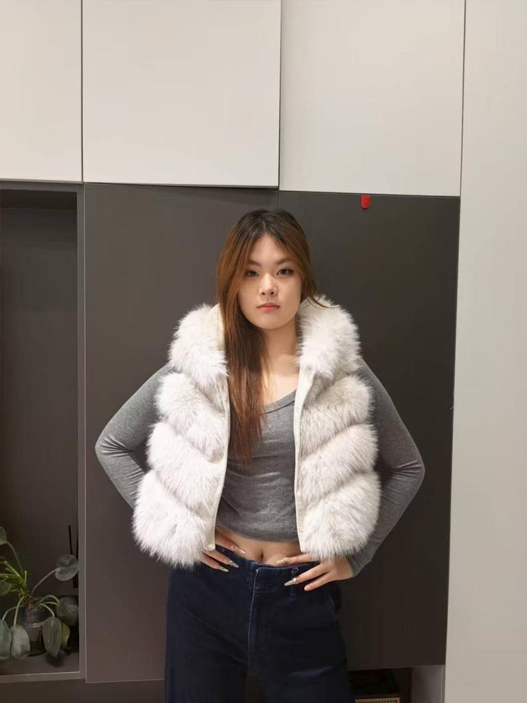 Eco-Friendly Fox Fur Faux Fur Thick Warm Slimming Sleeveless Coat