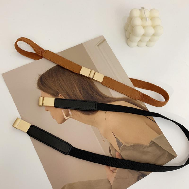 Elegant Vintage Waist Chain Belts Women's Korean Style Sweater Jacket Hooks Elastic Slim Fit Leather Belt