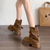 Short Trouser Boots Thick-soled Heightening Martin Boots Autumn New Retro Thick-heeled Brown Stacking Boots
