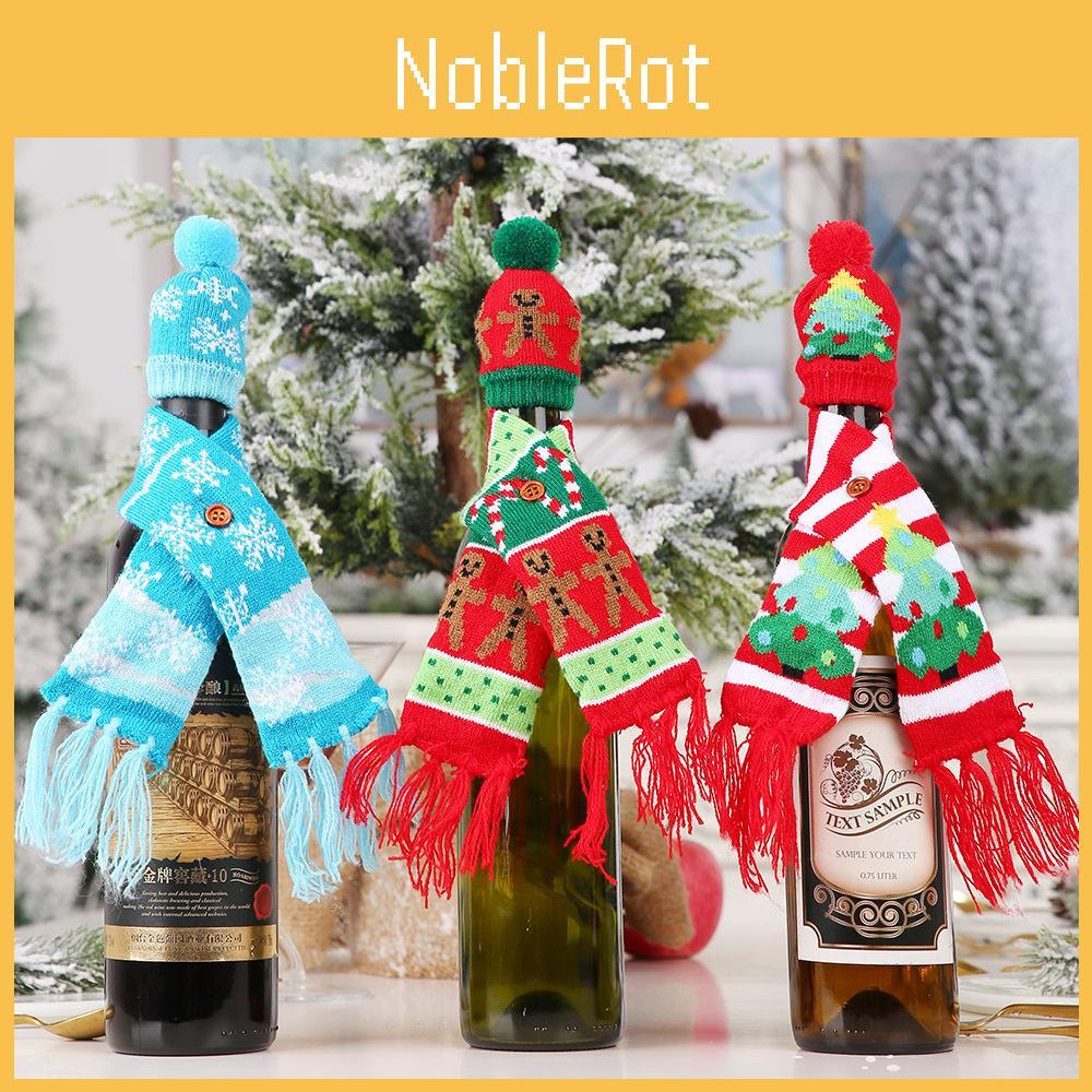 Creative Christmas Wine Bottle Cover Knitted Scarf Style With Festive Designs