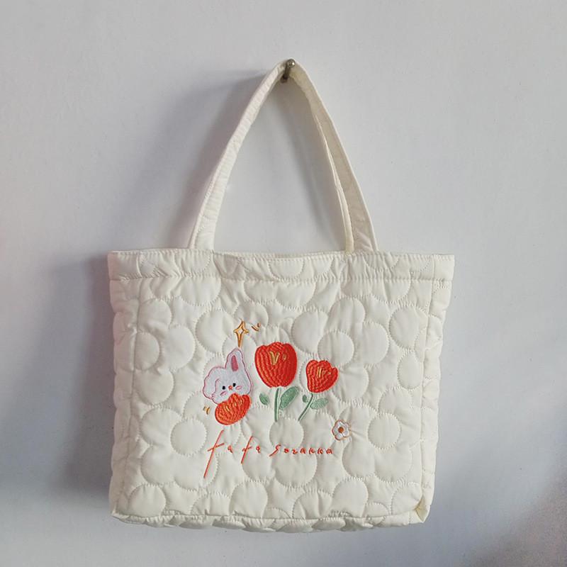 Trendy Polyester Tote Bag With Cute Embroidery Ideal For Daily Use And School