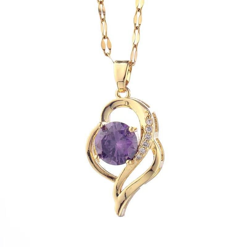Colier Ani de Iubire Femei Lux Ușor Simplu Pandantiv Inimă Zircon Violet Lanț Claviculă