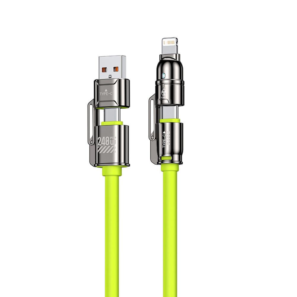 4-in-1 Zinc Alloy Cable 240W Super Fast Charging Multiple Functions Data Cord for iPhone 13 14 15 16 ProMax Samsung Phone Tablet