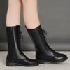 Autumn Winter Black Leather with Laces Fleece-Lined Mid Calf Shoes Woman Comfortable and Elegant Sale Half High Boots for Women