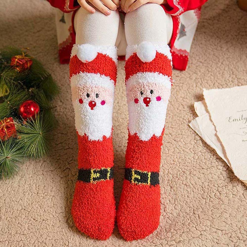 Chaussettes mi-mollet en polaire corail à motif dessin animé, chaussettes confortables de Noël, cadeau de Noël