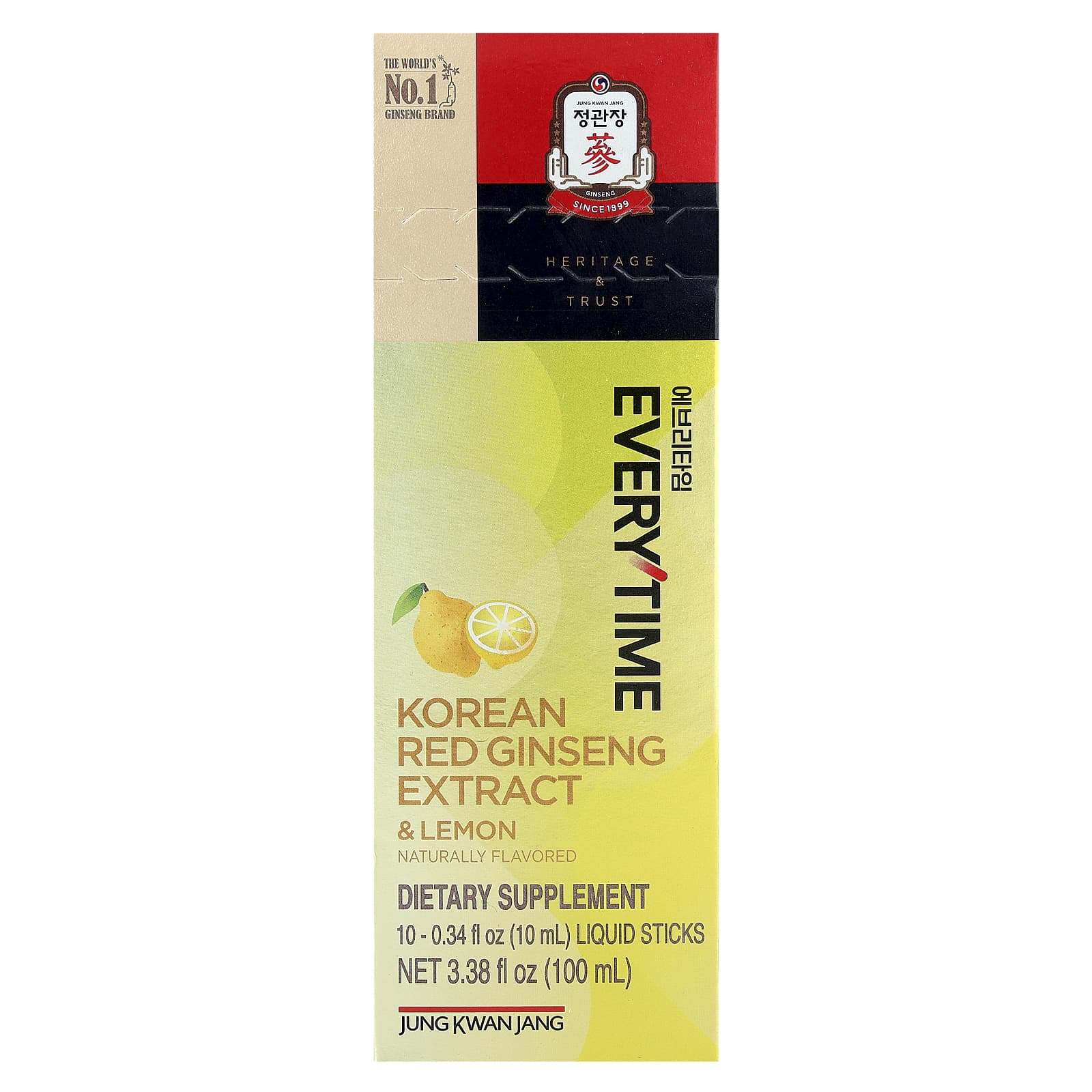 

Korean Red Ginseng Extract, Everytime, Lemon Flavor, 10 Liquid Sticks, 10 mL (0.34 Fl Oz) Each