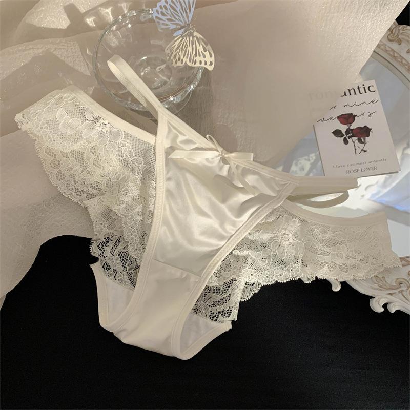 Mädchen Neu Reiner Wind Satin Niedrige Taille Sexy Hoher Schlitz Spitze Unterwäsche