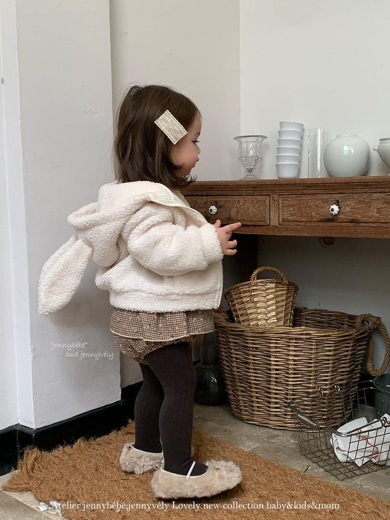 Children's Bunny Ear Lambswool Jacket - 2025 New Korean Style Warm Autumn Winter Coat for Baby Girls