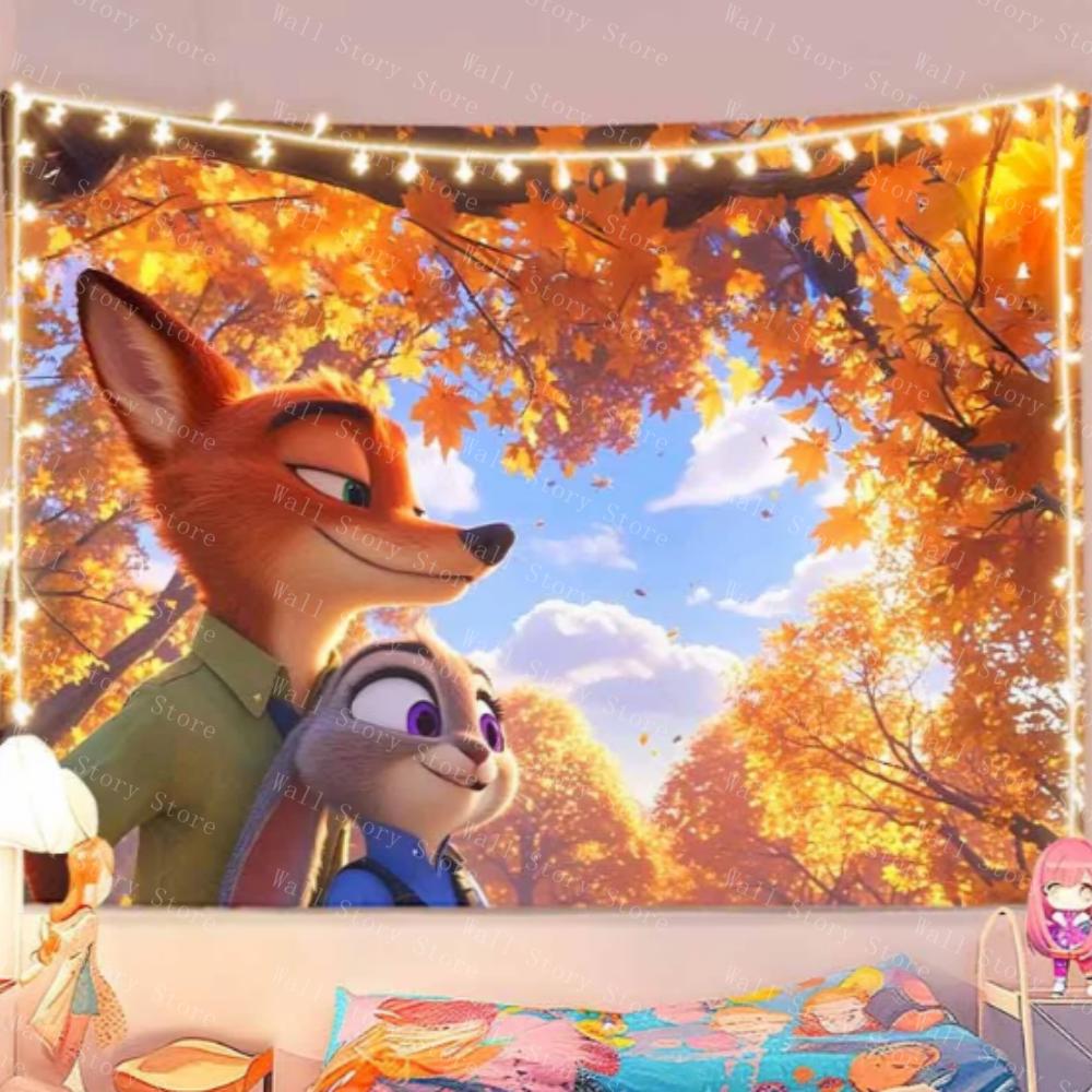 Zootopia 2 tessuto di sfondo sfondo cartone animato tessuto da appendere alla parete decorazione stanza tessuto da parete arazzo Arazzo da comodino per camera da letto