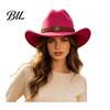 Winter Windproof Wool Cap Unisex Western Cowboy Hat, Felt Fedora Hat with Faux Leather Band, Retro Wide Brim Cowgirl for Men Women Autumn Warm