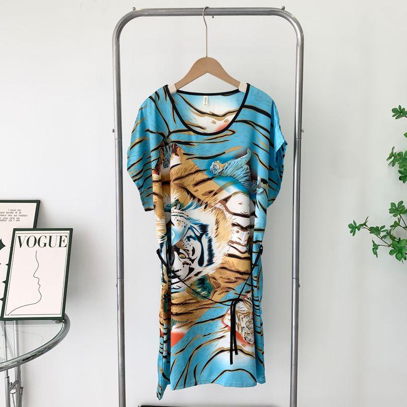 Outerwear Homewear Dress Summer Ultra-Thin Ice Silk Short Sleeve Pajamas Women's Clothing Plus Size Casual Nightdress Special Offer