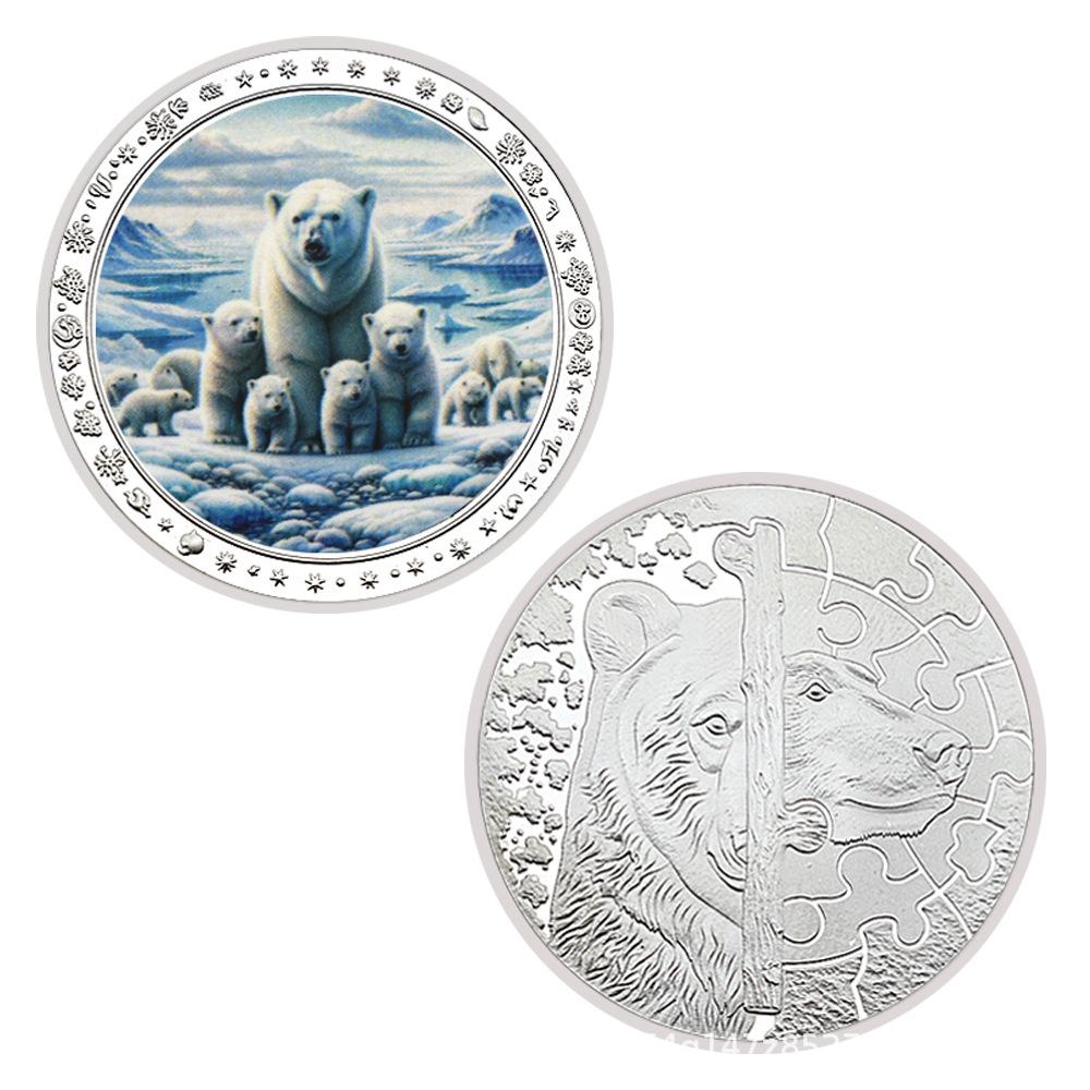 Rare animal coins, collectible gifts, colorful, polar bear collectible commemorative coins, medals, badges