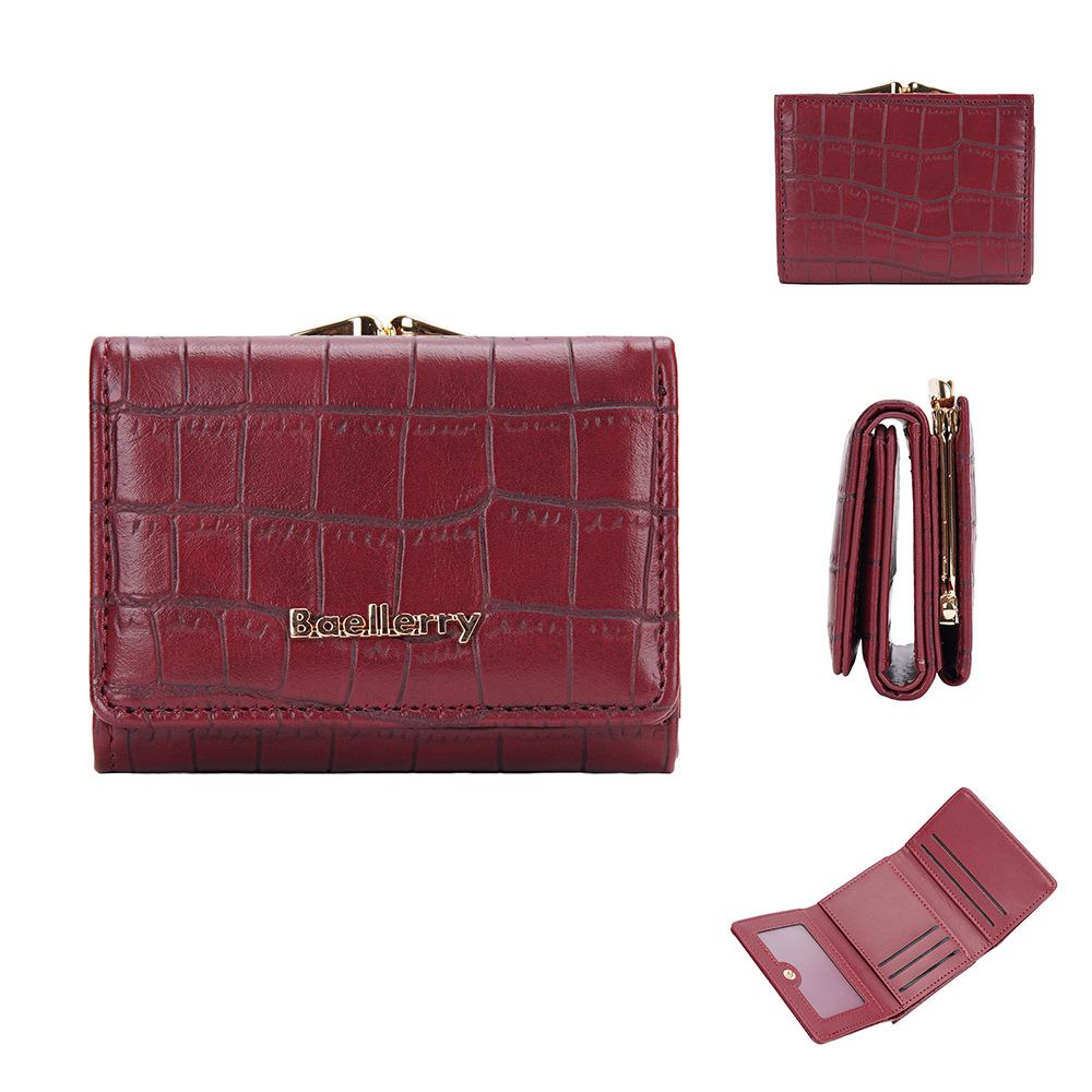 

Женский модный короткий кошелек тройного сложения из искусственной кожи, женский кошелек для монет с несколькими картами пурпурно красный