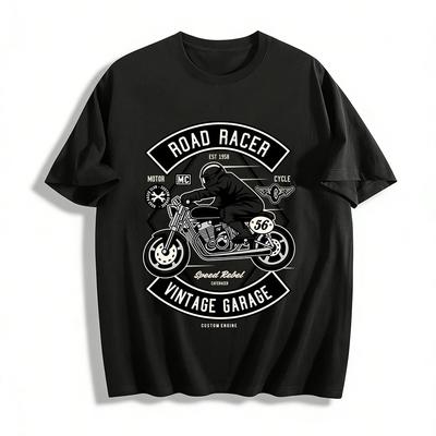 Vintage Road Racer Graphic Tee Retro Motorcycle Rider Casual T-Shirt Pure Cotton T-shirt