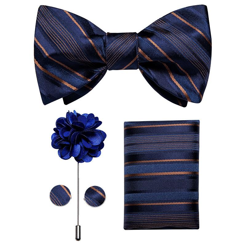 Dibangu Sada 4 ks motýlků pro muže Obchodní formální hedvábný samostatný motýlek Boutonniere Kapesní sada manžetových knoflíčků