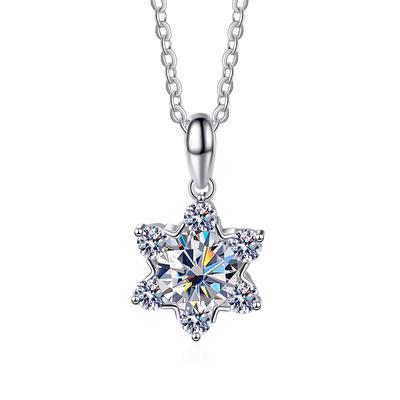 100% 925 Silver Fine Necklace 1 Carat Moissanite Classic Snowflake Pendant For Women Wedding Fashion Jewelry Gifts