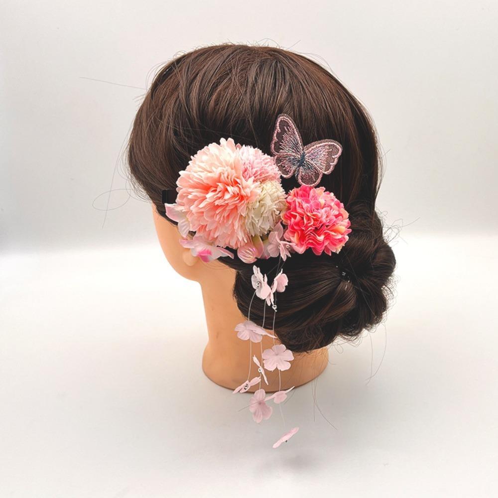 

Заколка для волос ручной работы «Бабочка» с кисточками из японского жемчуга, палочка для волос, заколка для волос «Гортензия», аксессуар для кимоно Pink Butterfly
