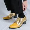 Mode Mode Herren Gold Spitz Nieten Punk Leder Schuhe mit Höhenerhöhung Männlich Performance Hochzeitskleid Abschlussball Homecoming Schuhwerk