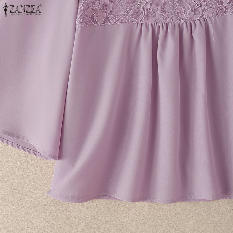 ZANZEA Women Lace Patchwork Square Collar 3/4 Sleeve Elegant Blouse