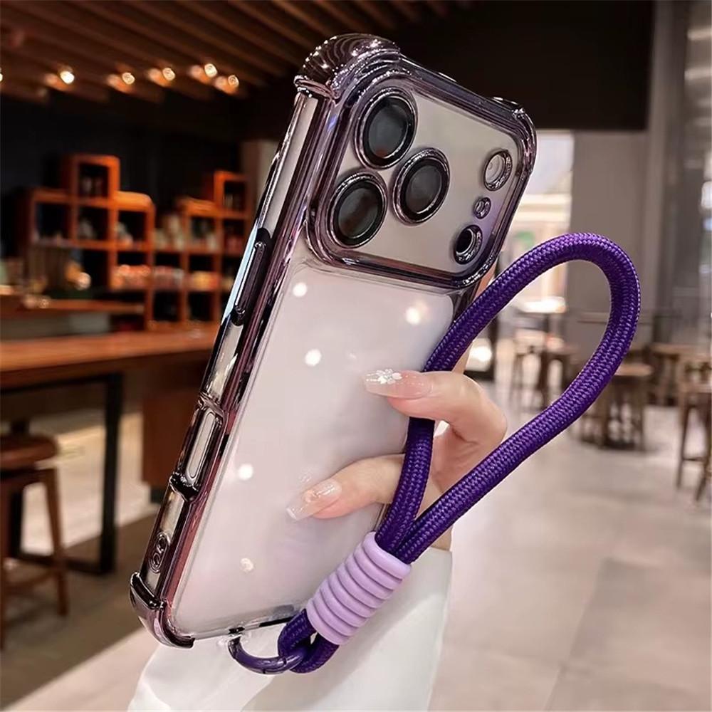 Electroplated Shockproof With Hand Strap Phone Case For Xiaomi Redmi Note 15 Pro Plus Note 14 Pro 5G 4G Transparent Soft Cover