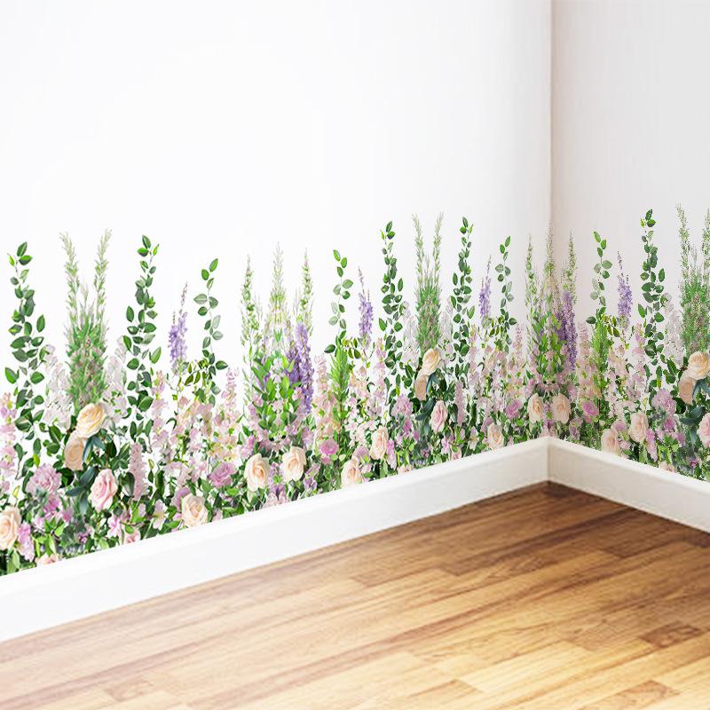 Wall Decals for Living Room Bedroom Minimalist Skirting Board Flowers Roses Plants Creative Waistline Background Wall Art Paintings Home Decor
