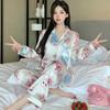 Light Luxury Retro High-End Leopard Print Star Ice Silk Pajamas Women'S Long-Sleeved Trousers Loungewear Set