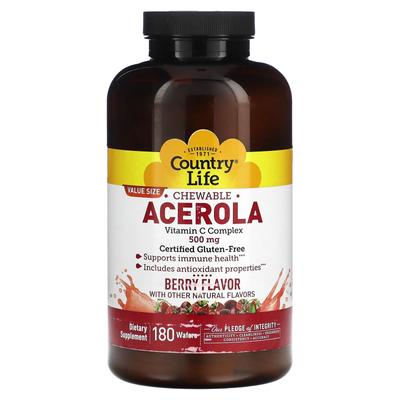 Chewable Acerola, Vitamin C Complex, Berry Flavor, 500Mg, 180 Wafers